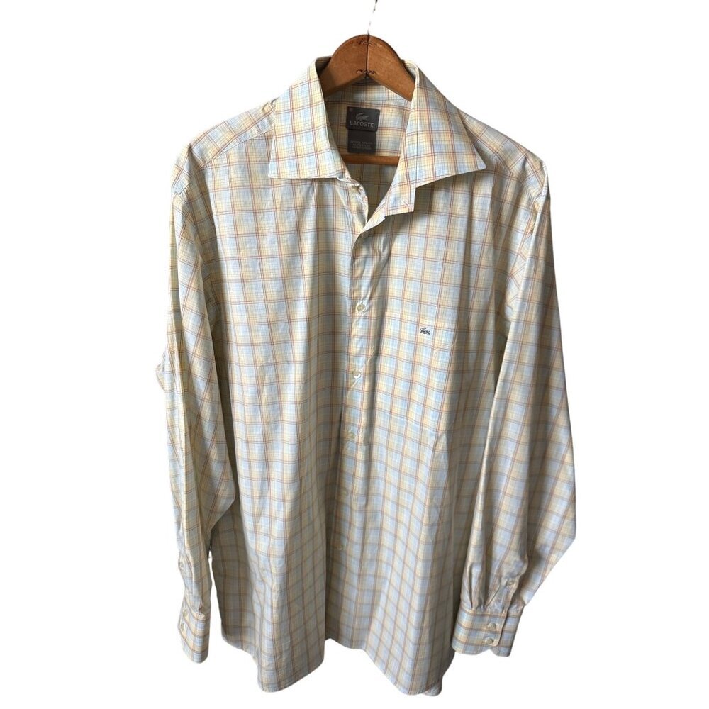 Lacoste Men's Casual Button Down Shirt - Yellow and Blue Plaid